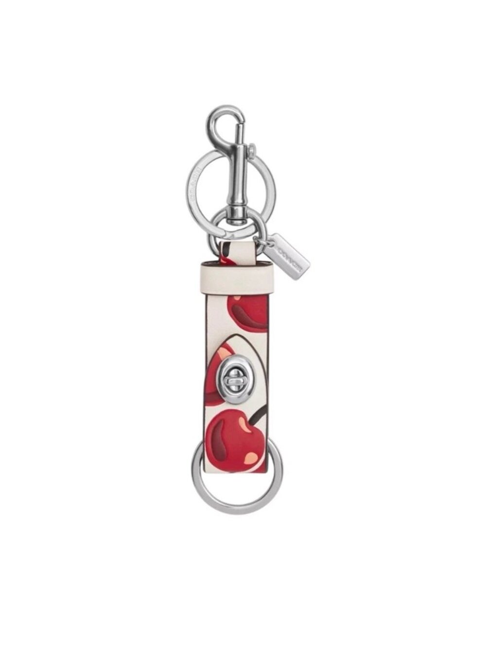 Coach CZ088 Cherry Print Trigger Snap Leather Bag Charm Keychain Chalk Multi NWT